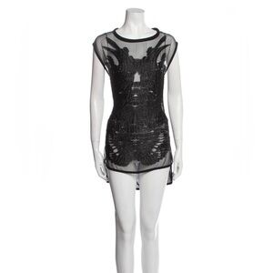 IRO Black Embellished Sheer Mesh Top